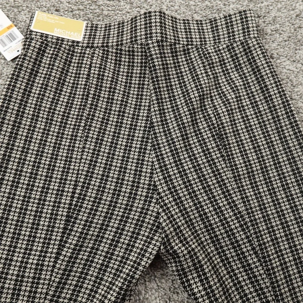 NEW Michael Kors Pants Womens S Houndstooth Pull On Dress Trouser Mid Rise Flare